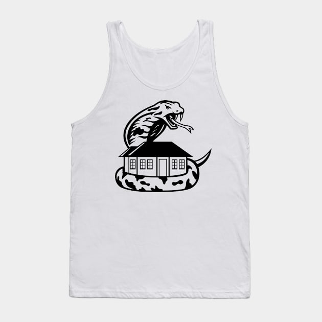 King Cobra or Ophiophagus Hannah Venomous Snake Guarding a House Ready to Attack Mascot Black and White Tank Top by patrimonio